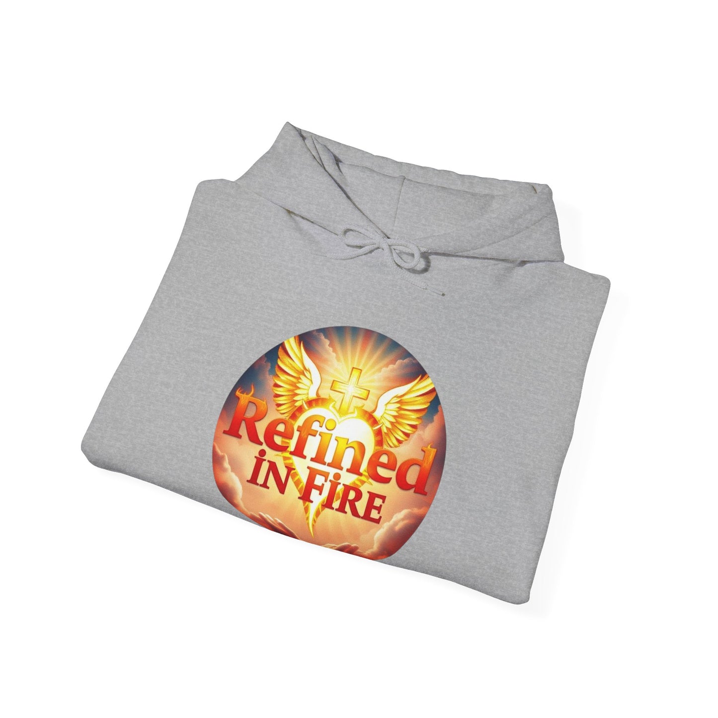 “Refined in Fire” Christian Hoodie – Bold Flame Design Faith Pullover