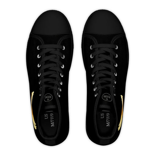 Rise in Grace – Women’s High-Top Canvas Sneakers in Black with Dove Design