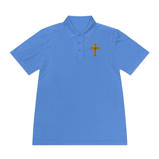 Men’s Ornate Gold Cross Polo Shirt – Elegant Christian Style