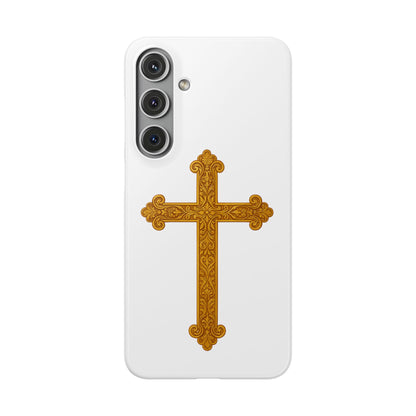 White Samsung Snap Case – Gold Cross Design