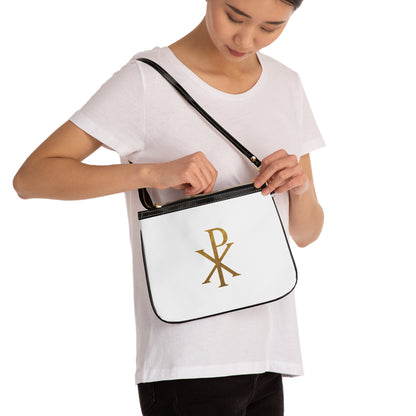 Divine Elegance Purse – Gold Chi Rho on White