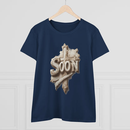 “Soon” Cross Women’s Christian Tee – Bold Faith Made Beautiful