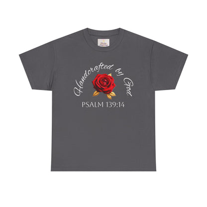 Handcrafted by God (Rose) - Woman's Christian T-Shirt (White Lettering)