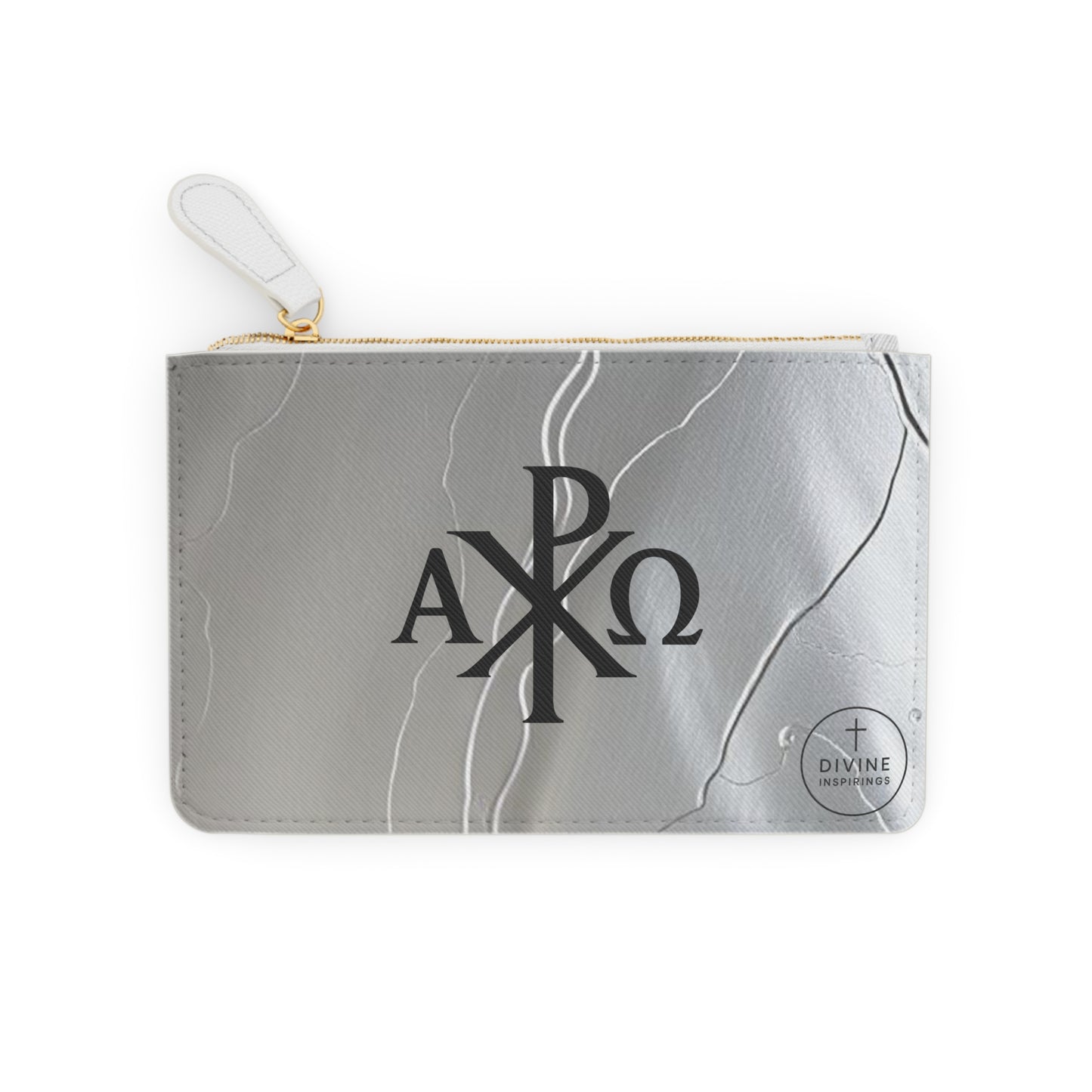 “Eternal Authority” | Women’s Mini Clutch – Black Chi Rho on Molten Silver