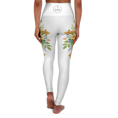 Floral Cross Graceful Fit High-Waisted Leggings - Christian Women's Apparel