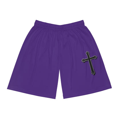 Men’s Black Cross Basketball Shorts in Purple – Faith-Inspired Performance & Comfort