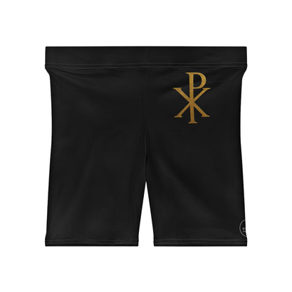 Chi Rho Women’s Biking Christian Shorts in Black – Strength and Victory in Christ
