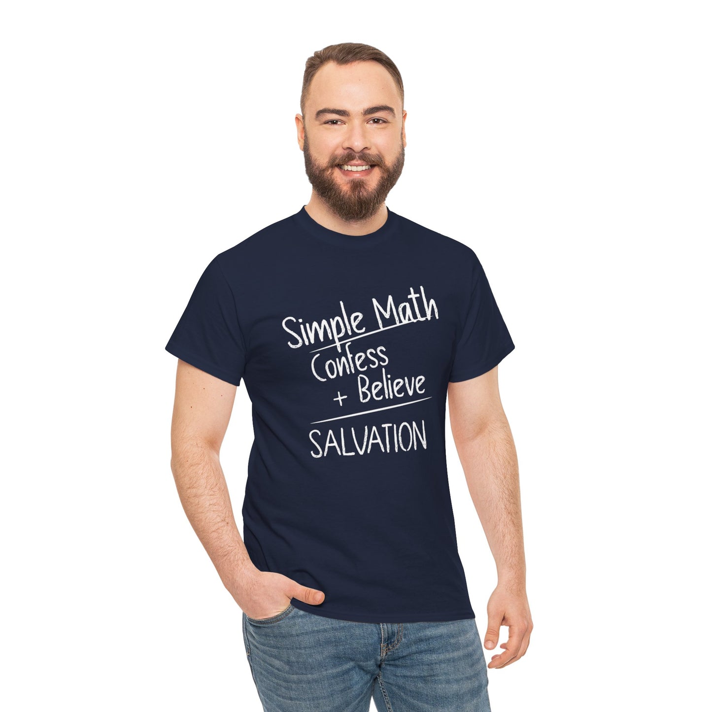 Simple Math of Salvation Men’s T-Shirt – Bold Faith (White Chalk)