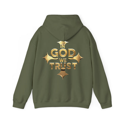 Bold Faith in Gold – “In God We Trust” Christian Men’s Hoodie
