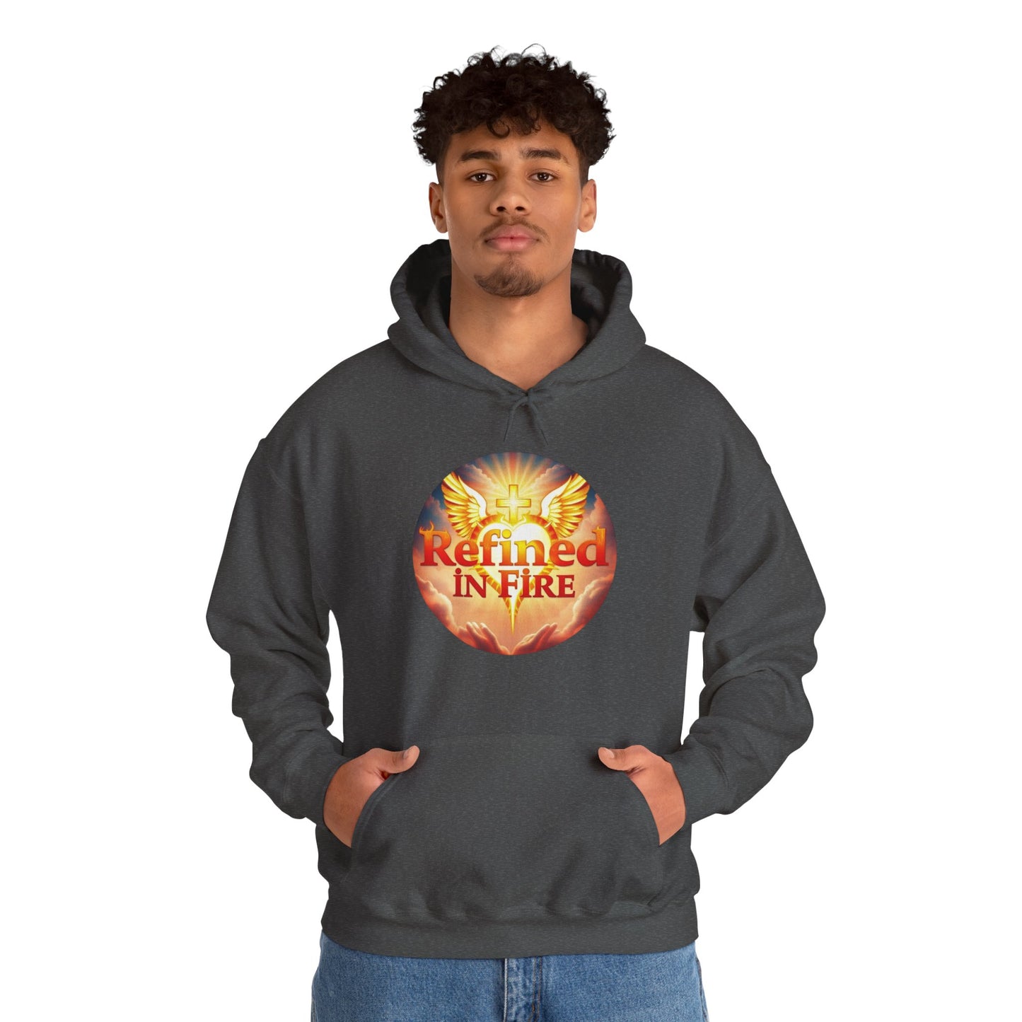 “Refined in Fire” Christian Hoodie – Bold Flame Design Faith Pullover