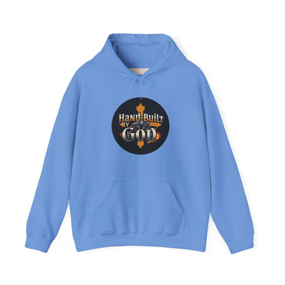 Hand Built by God Men’s Christian Hoodie – Cross & Engine Design