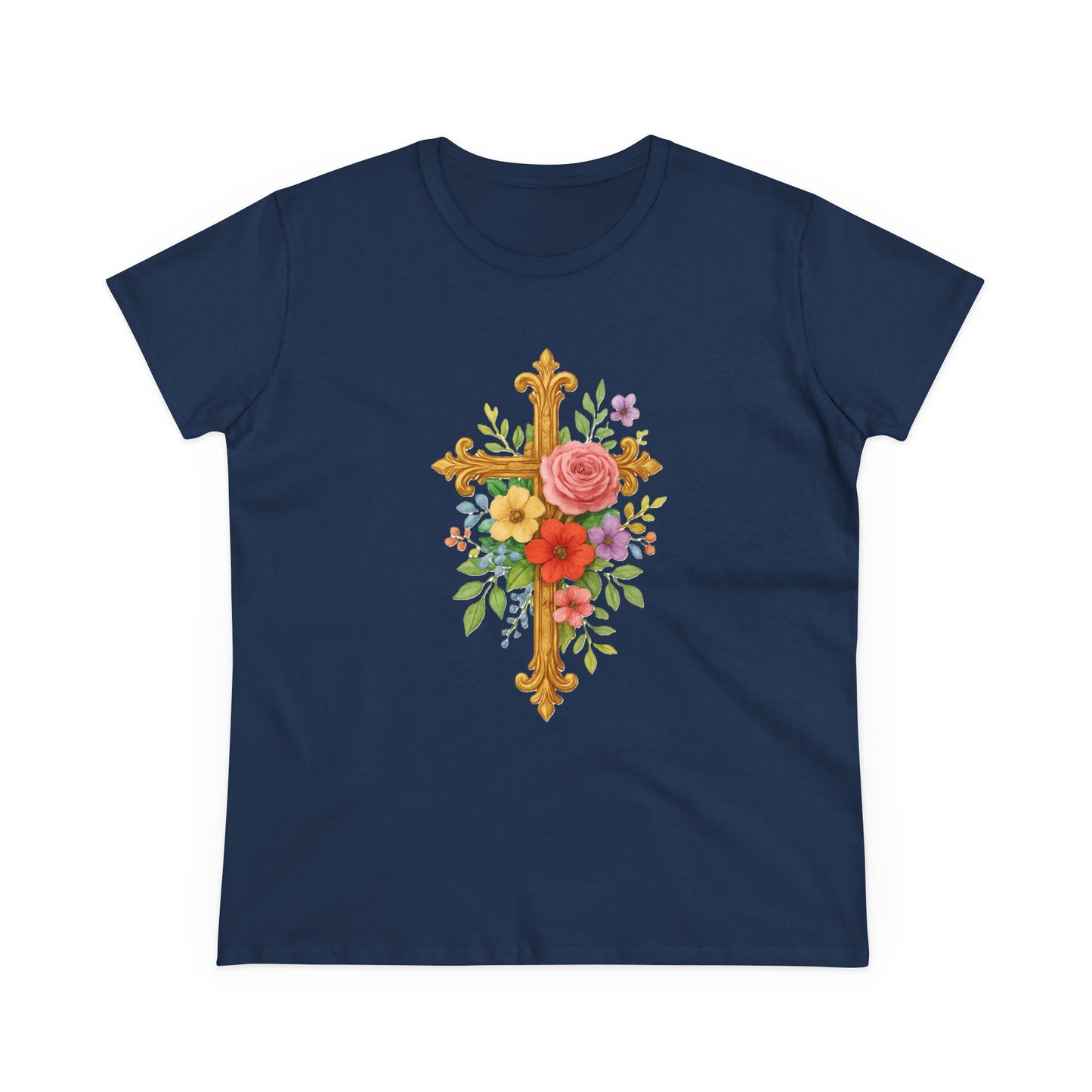 Radiant Floral Cross Women’s T-Shirt – Faith & Beauty in Bloom