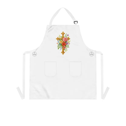 Floral Cross Christian Kitchen Apron – Faith & Beauty in Every Meal