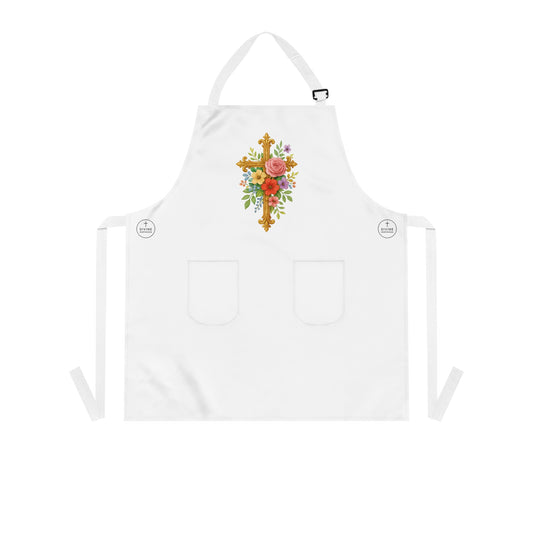 Floral Cross Christian Kitchen Apron – Faith & Beauty in Every Meal