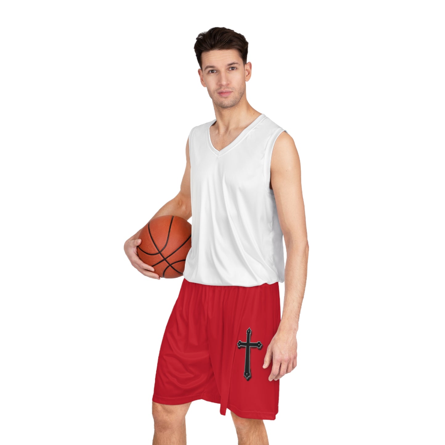 Men’s Black Cross Basketball Shorts in Red – Faith-Inspired Performance & Comfort