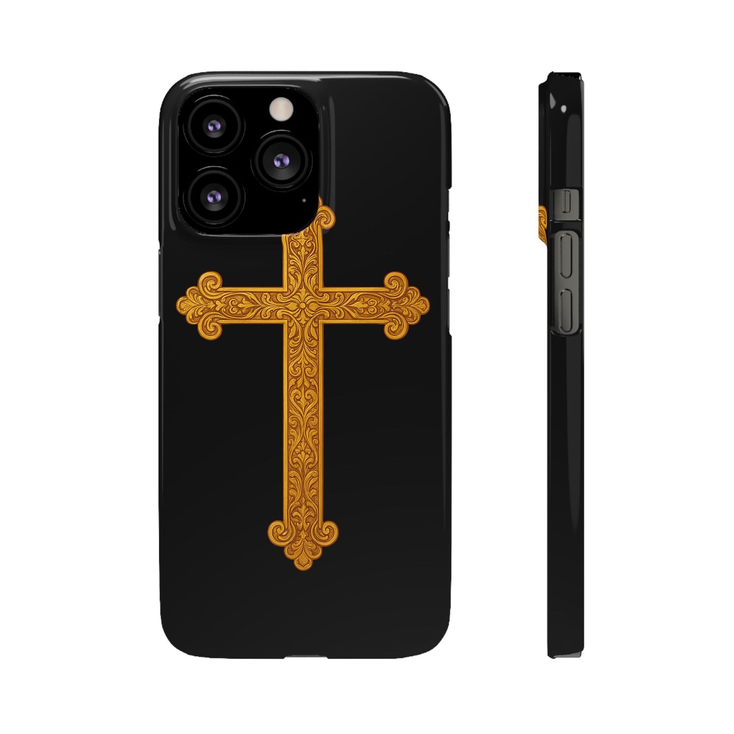 Black iPhone Snap Case – Gold Cross Design