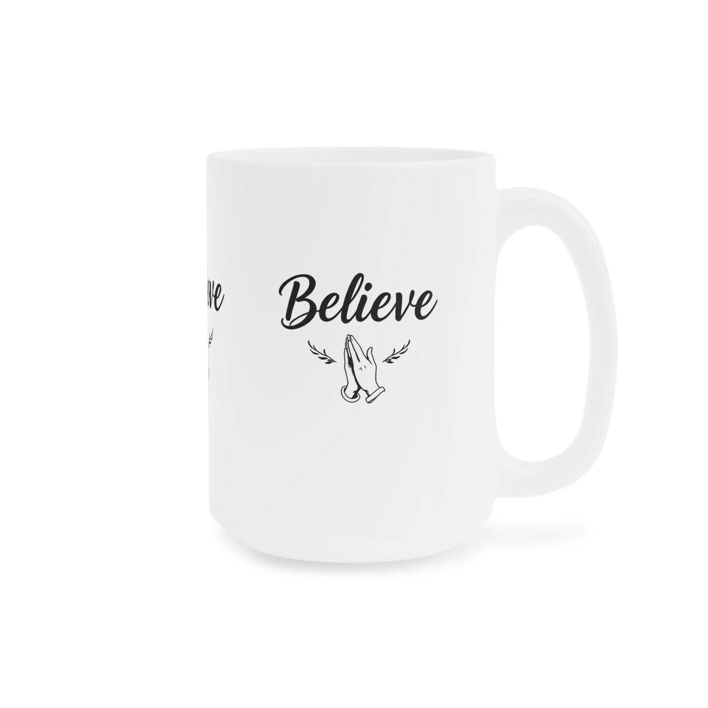 “Believe” Ceramic Mug – Prayer Hands Design