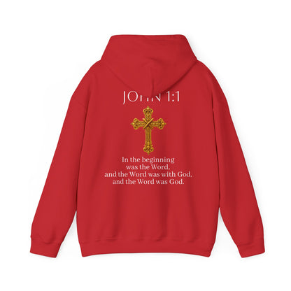 “The Word Eternal” – Men’s Christian Hoodie with White Lettering (John 1:1)
