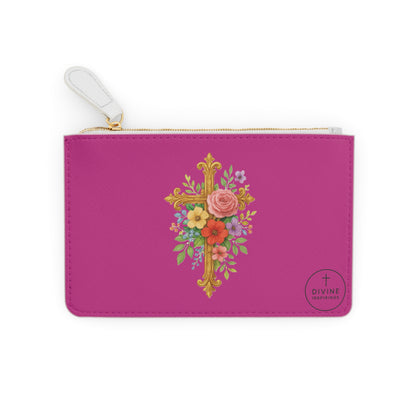 Blooming Faith Black Mini Clutch in Fuchsia – Floral Cross Accent