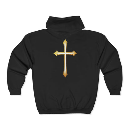 Men’s Modern Gold Cross Zip-Up Hoodie – Everyday Comfort with Faith