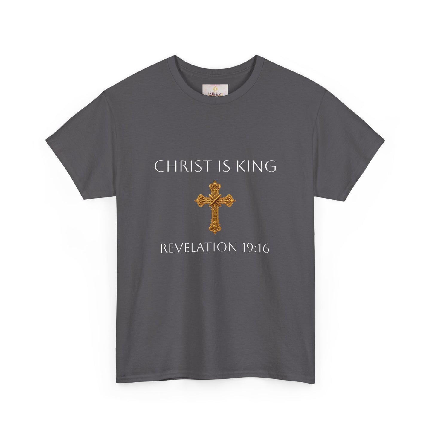 King of Kings, Lord of Lords Men’s Scripture Tee – Christ is King (Revelation 19:16) (White Lettering)