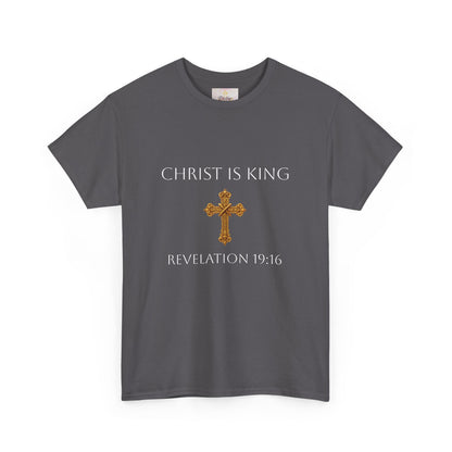 King of Kings, Lord of Lords Men’s Scripture Tee – Christ is King (Revelation 19:16) (White Lettering)