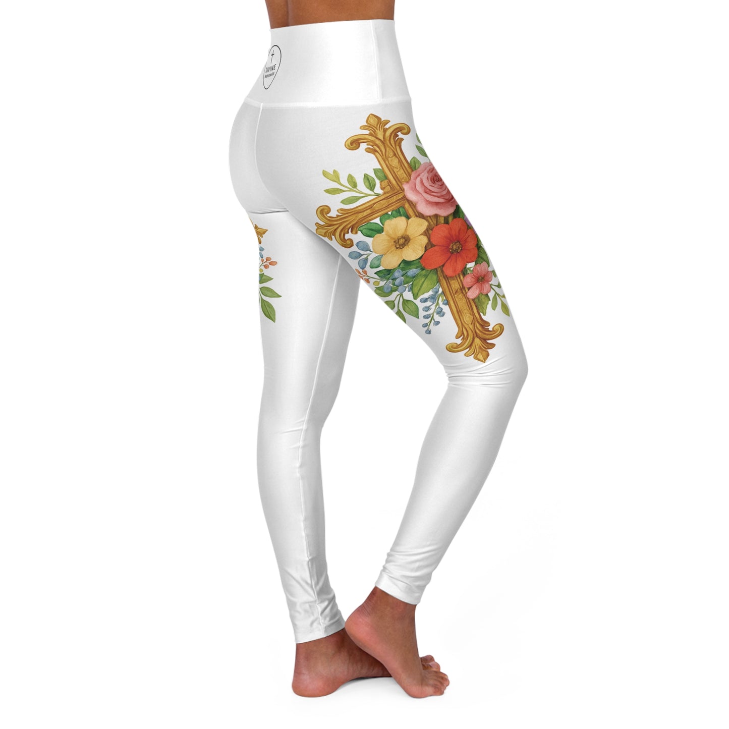 Floral Cross Graceful Fit High-Waisted Leggings - Christian Women's Apparel