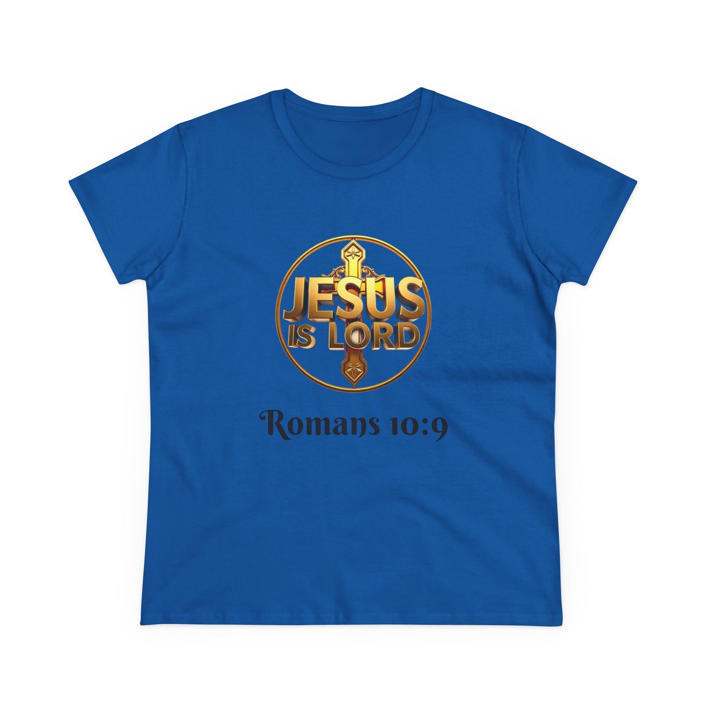 Women’s Romans 10:9 Christian T-Shirt – Jesus Is Lord & He Is Risen (Dark Lettering)