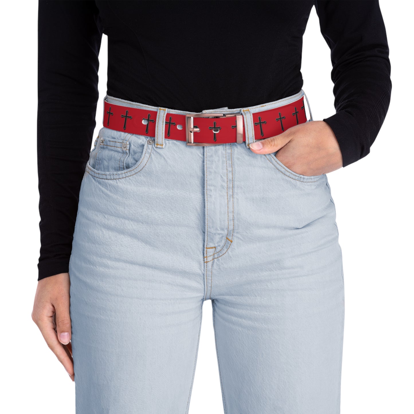 Shield of Faith Belt in Red – Black Cross Pattern