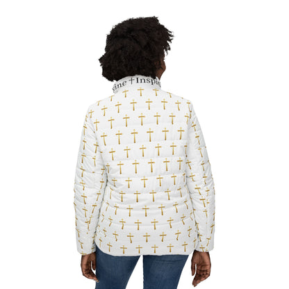 Golden Light Women’s Puffer Jacket – All-Over Cross Pattern