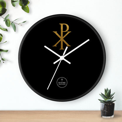 Gold Chi Rho Wall Clock Black Base – Elegant Christian Symbol Decor