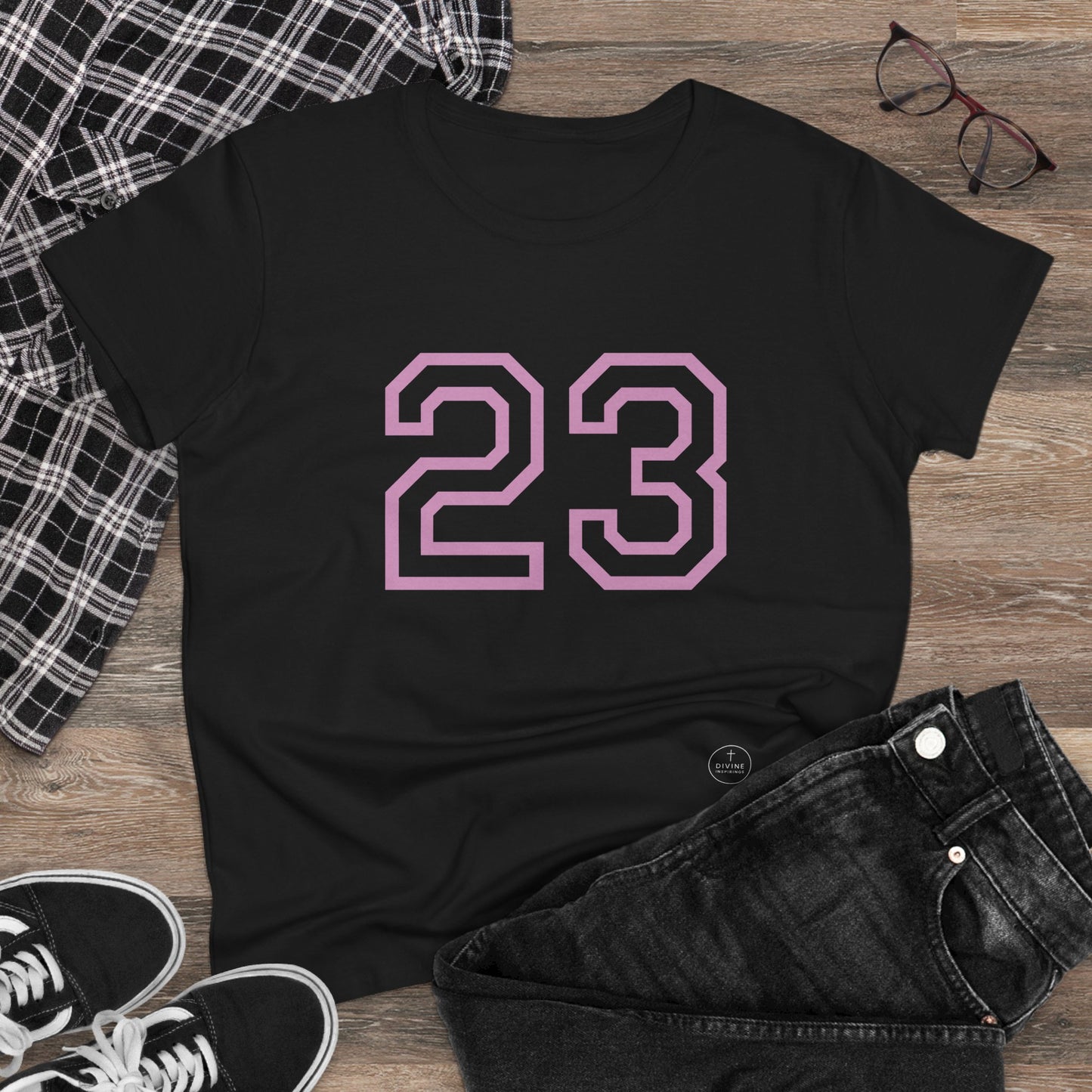 Psalm 23 Women’s Tee – Inspired Sports-Style Shirt (Pink Numbering)