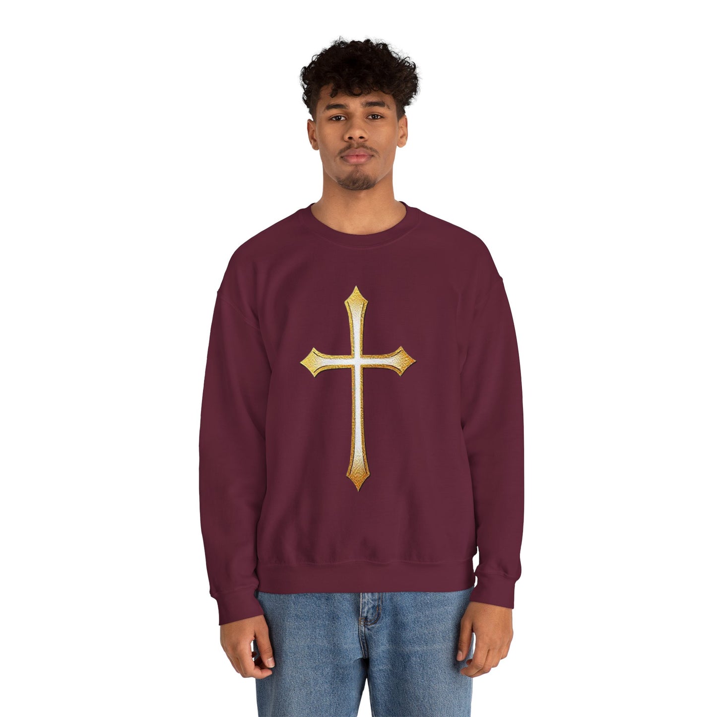 Men’s Gold Cross Sweatshirt – Bold Christian Faith Apparel