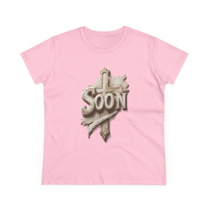 “Soon” Cross Women’s Christian Tee – Bold Faith Made Beautiful