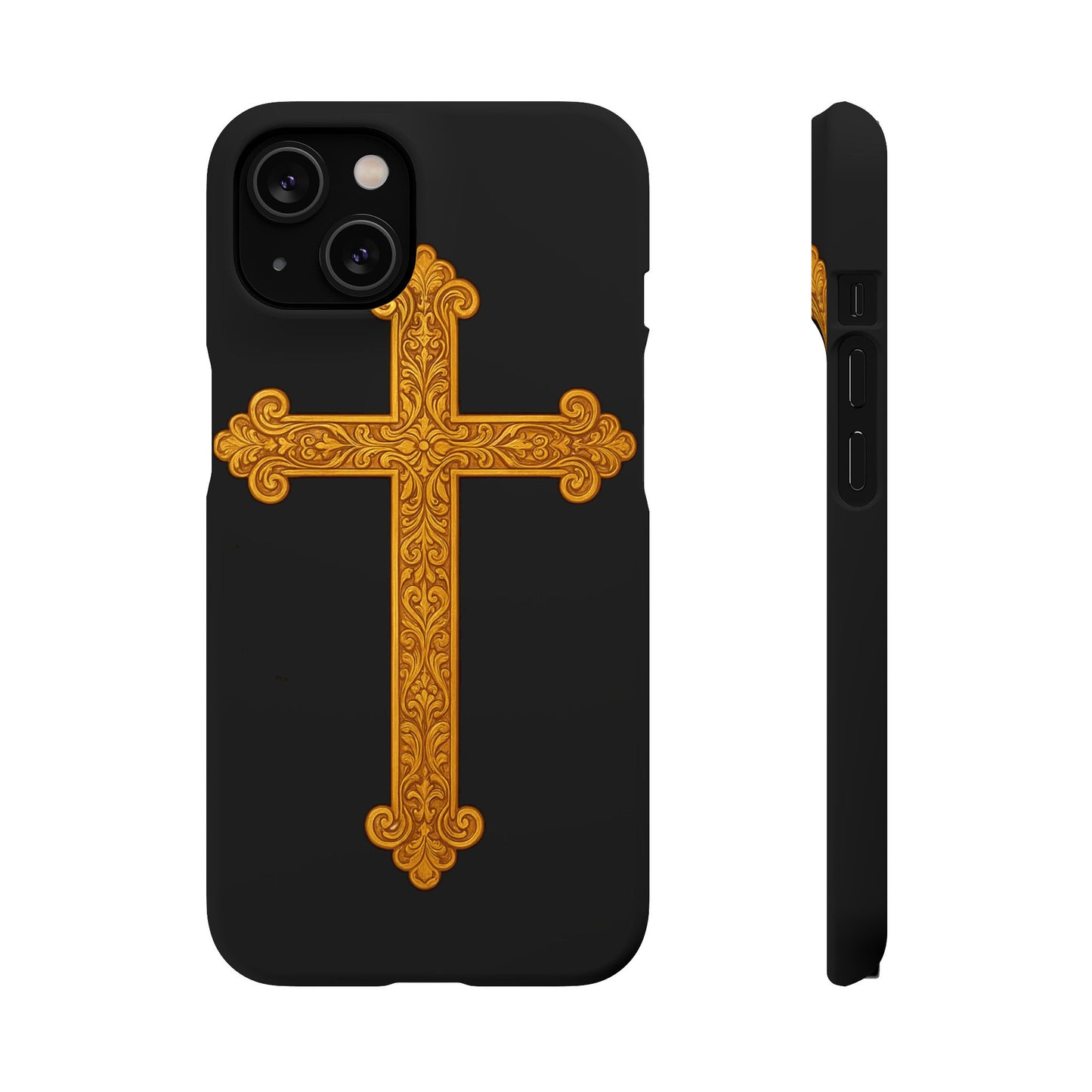 Black iPhone Snap Case – Gold Cross Design