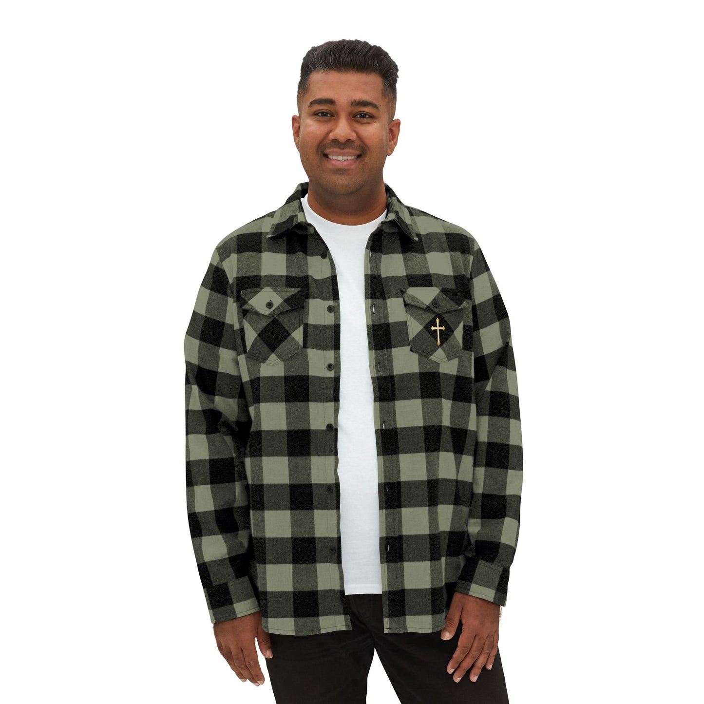 Faithful Threads – Men’s Classic Flannel Shirt with Gold Cross