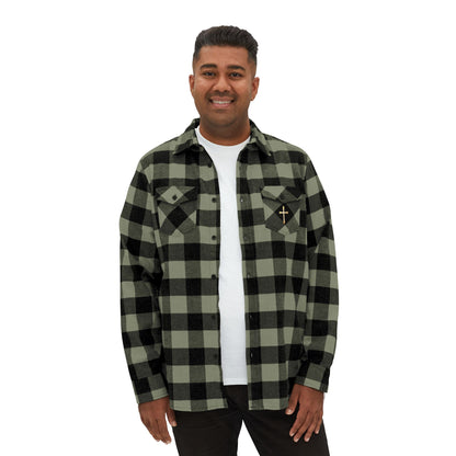 Faithful Threads – Men’s Classic Flannel Shirt with Gold Cross