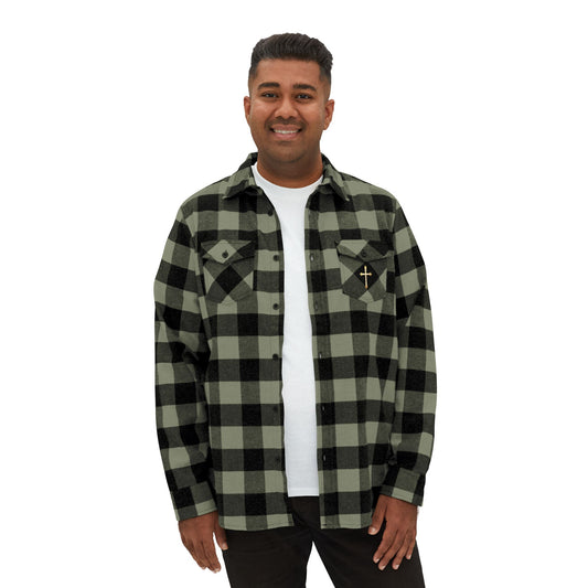 Faithful Threads – Men’s Classic Flannel Shirt with Gold Cross