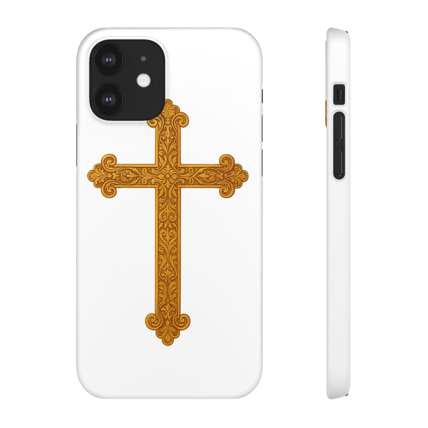 White iPhone Snap Case – Gold Cross Design