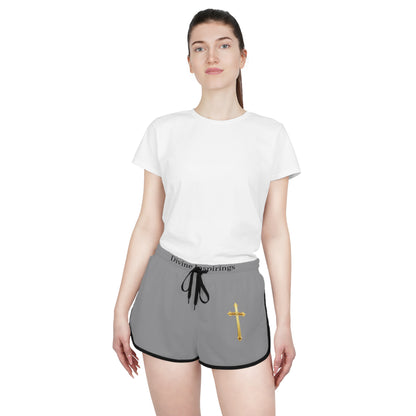 Golden Grace Women's Shorts in Grey with Gold Cross Design