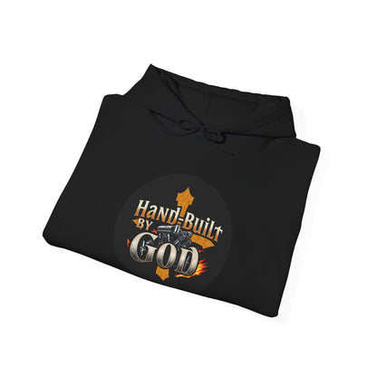 Hand Built by God Men’s Christian Hoodie – Cross & Engine Design