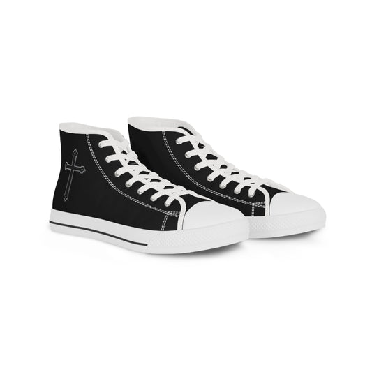 Crosswalk – Men’s High-Top Canvas Sneakers with Black Cross Design in Black
