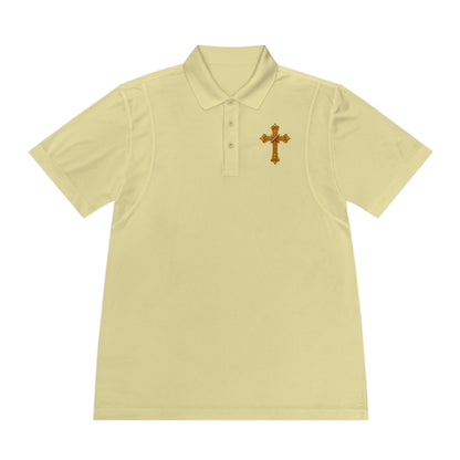 Men’s Ornate Gold Cross Polo Shirt – Elegant Christian Style