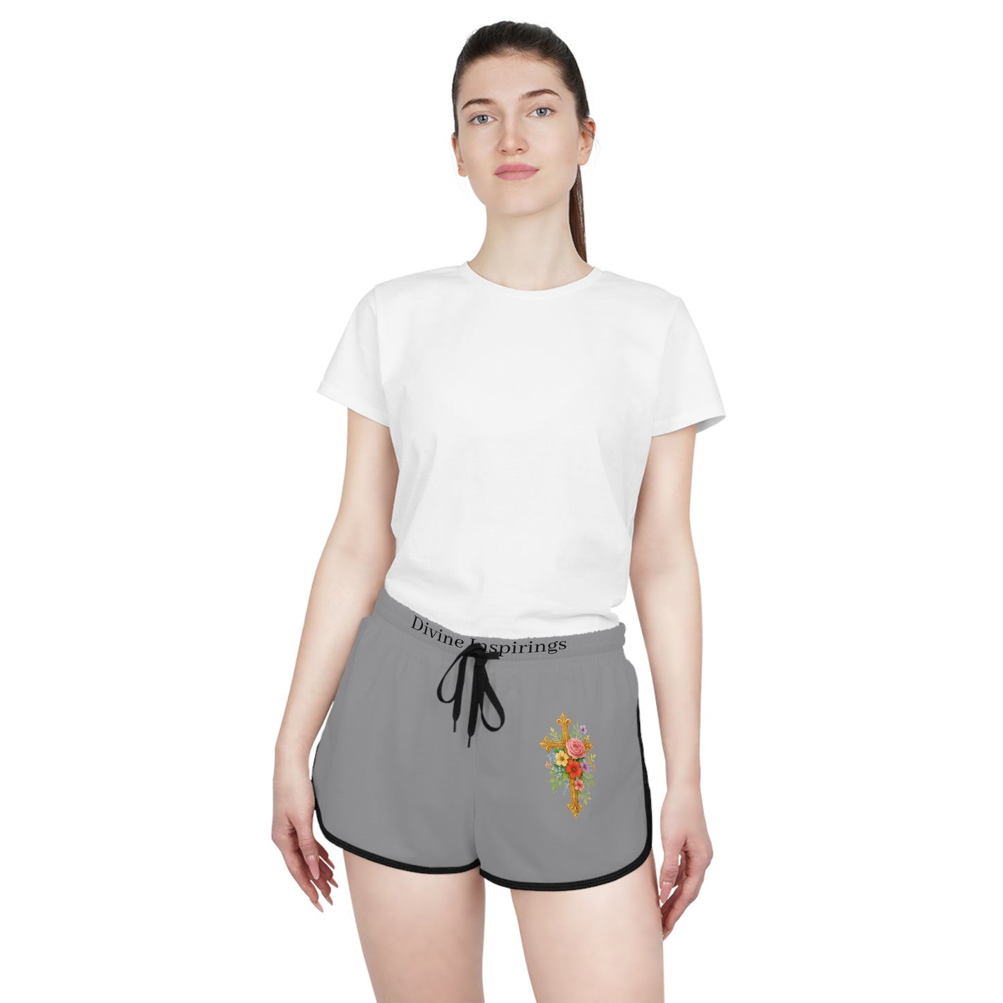Blooming Faith Women's Shorts in Grey with Floral Cross Design