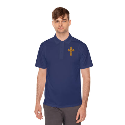 Men’s Ornate Gold Cross Polo Shirt – Elegant Christian Style
