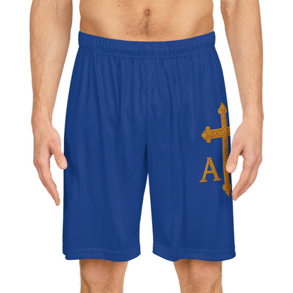 Men’s Alpha & Omega Basketball Shorts in Blue – Faith-Inspired Symbolism
