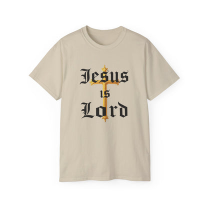Men’s “Jesus is Lord” Christian T-Shirt with Cross – Bold Faith Statement Tee
