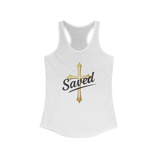 Saved Women’s Racerback Tank – Christian Faith Apparel with Cross Design