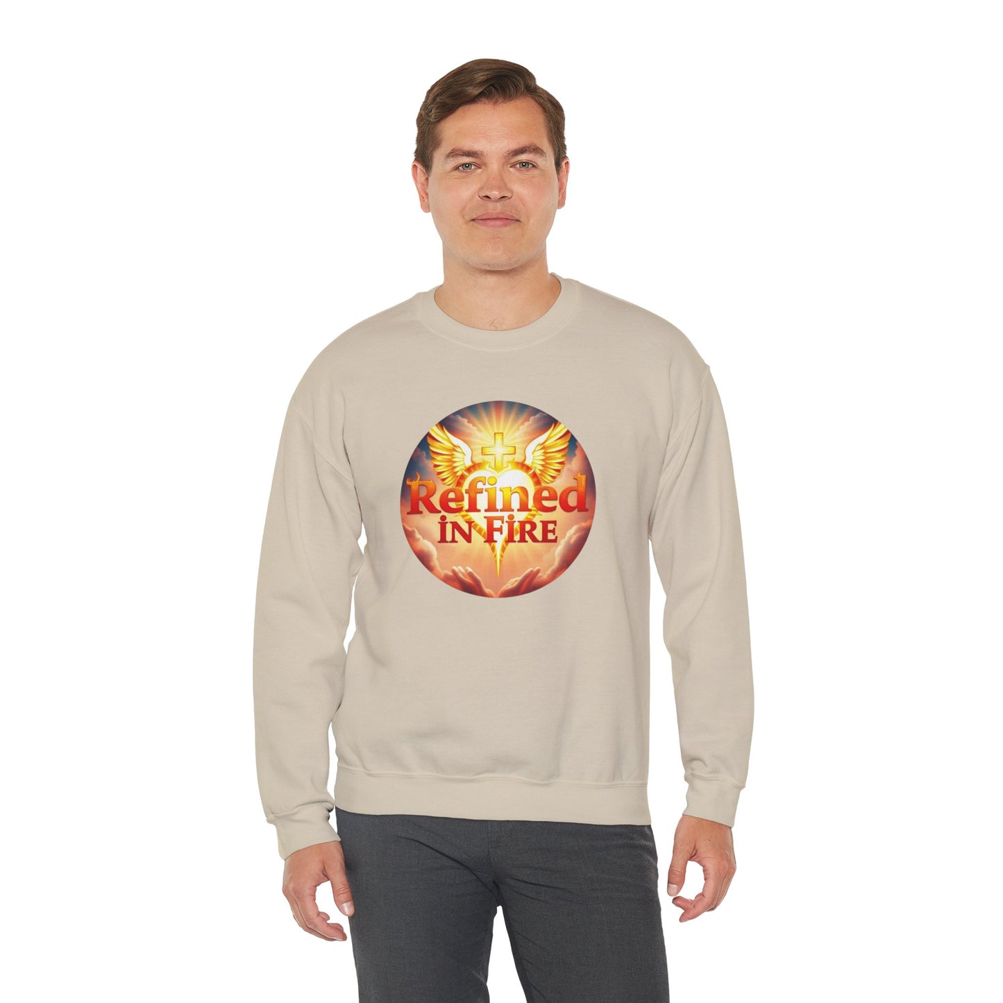 Men’s “Refined in Fire” Christian Sweatshirt – Bold Flame Design Pullover