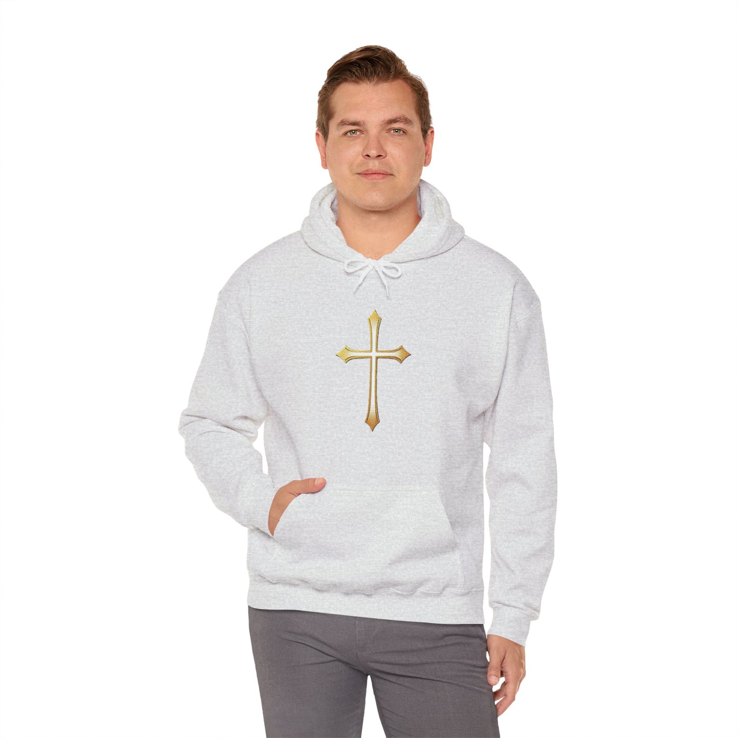 Men’s Gold Cross Hoodie – Bold Christian Faith Hoodie with Front & Back Design